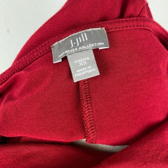 J Jill Women Red Knit Dress XS Jersey Shift Draped Shoulder Long Sleeves Classic - Picture 7 of 7